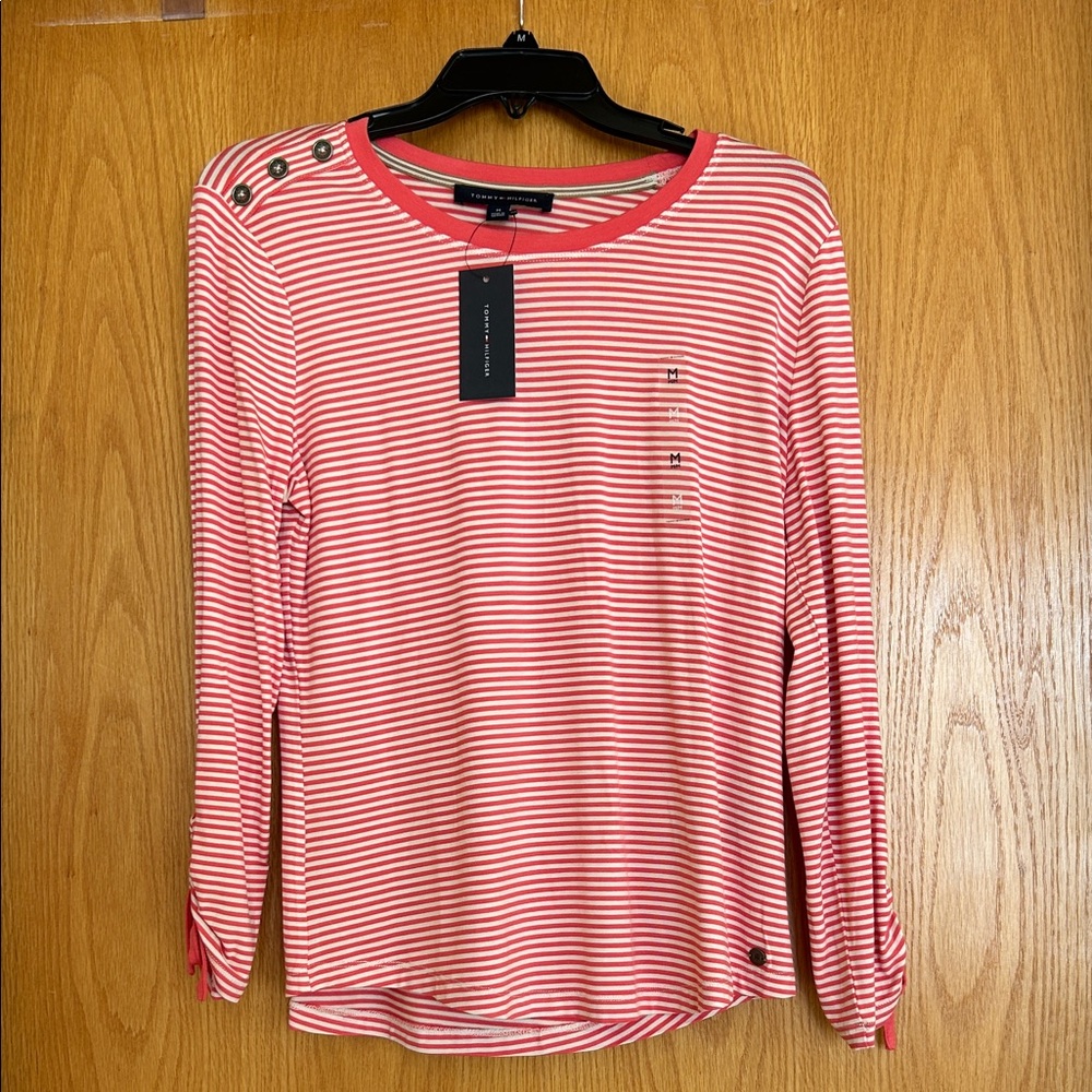 Tommy Hilfiger coral striped long sleeve tee